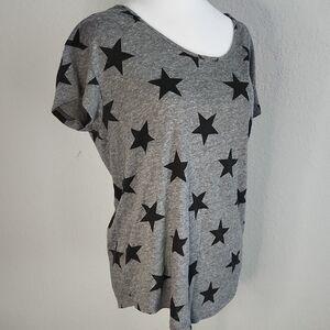 Alternative Gray with Black Stars Short Sleeve Tunic Tee Shirt Medium Women's